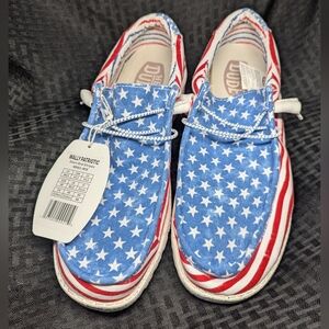 Wally Patriotic Stars & Stripes Hey Dude Loafers.